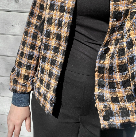 SCOTCH & SODA MAISON SCOTCH Cotton Blend Tweed Checked Trucker Jacket size M - Picture 5 of 9